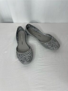 Melissa Campana Silver Glitter Jelly Ballet Flats Shoes Womens US 8 EU 40